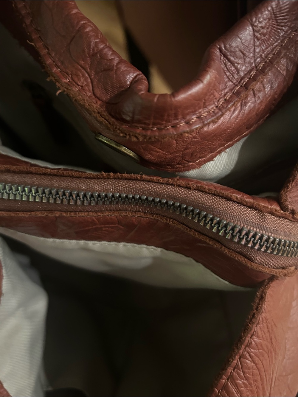 American Leather Embossed Leather Shoulder Bag in Chestnut - Picture 10 of 11